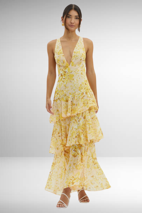 Vestido maxi mujer con volante y estampado floral