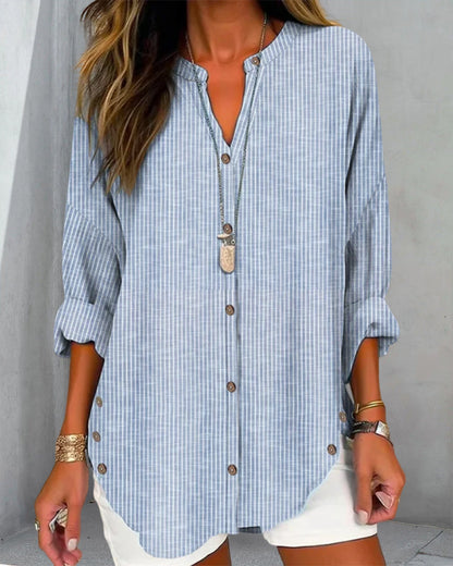 Blusa Larga Mujer Algodón Botones Manga Larga