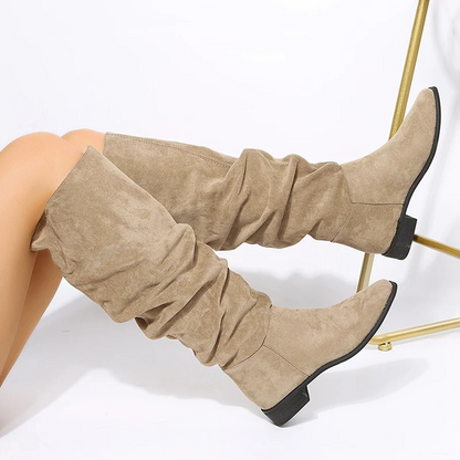 Botas Altas Mujer de Terciopelo Punta Redonda