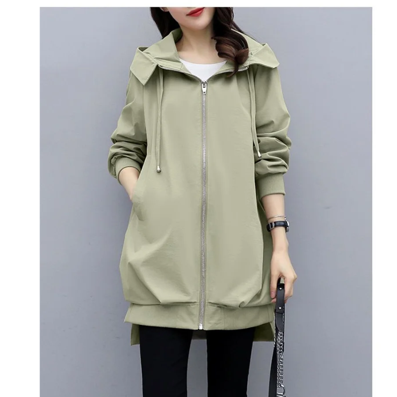 Trench Coat Mujer Ligero con Cremallera Corte Relajado
