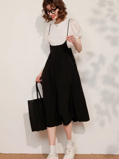 Conjunto Mujer de con Mangas Abullonadas y Falda Midi