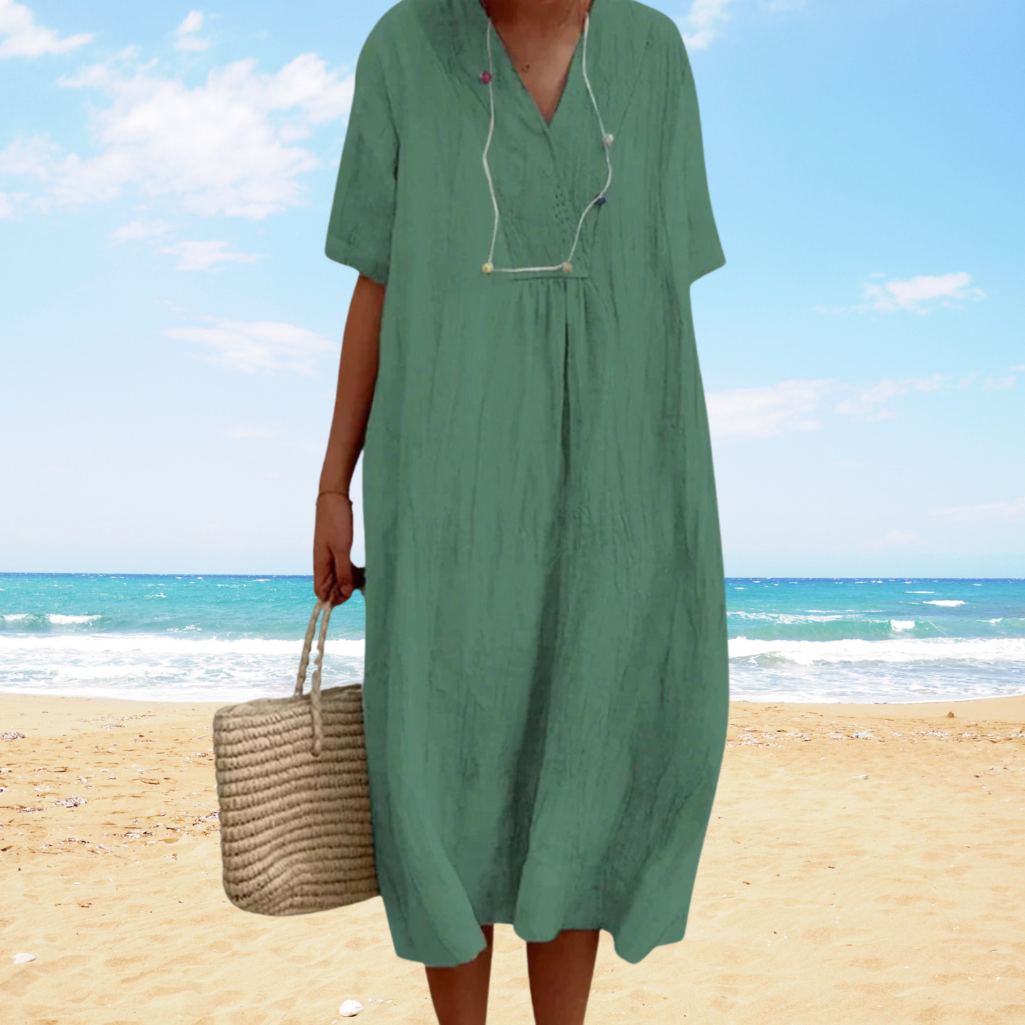 Vestido midi mujer fluido escote en v verano
