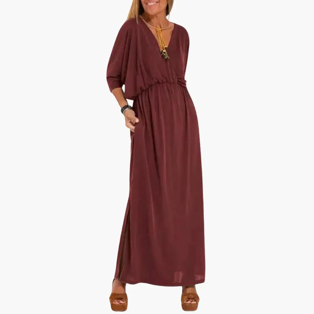 Vestido Largo Mujer con Cuello en V Ajuste Clásico