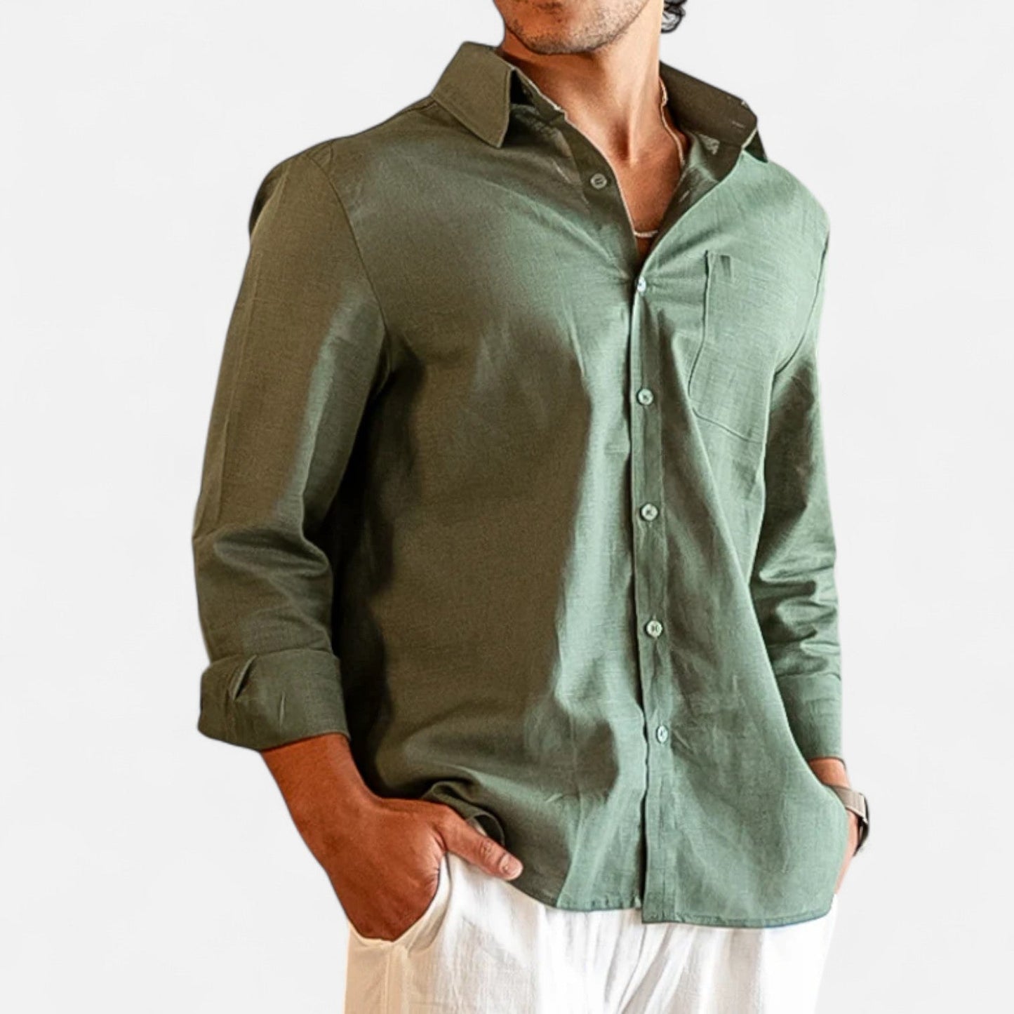 Camisa Hombre de Lino Manga Larga Ajuste Clásico