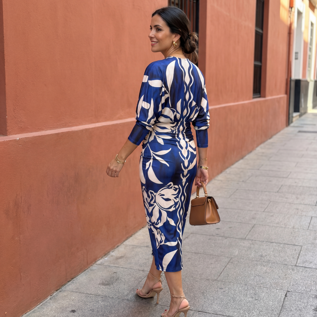 Vestido midi mujer cruzado fluido escote en V - Mavetta