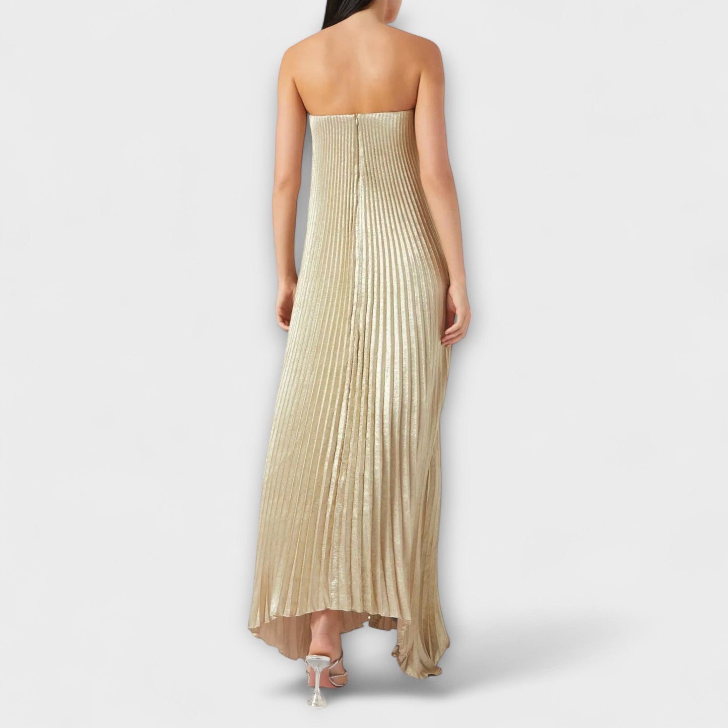 Vestido Largo Mujer Plisado Palabra de Honor con Corsé