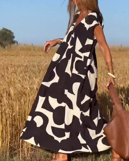 Vestido Mujer Estampado Escote en V Corte Fluido