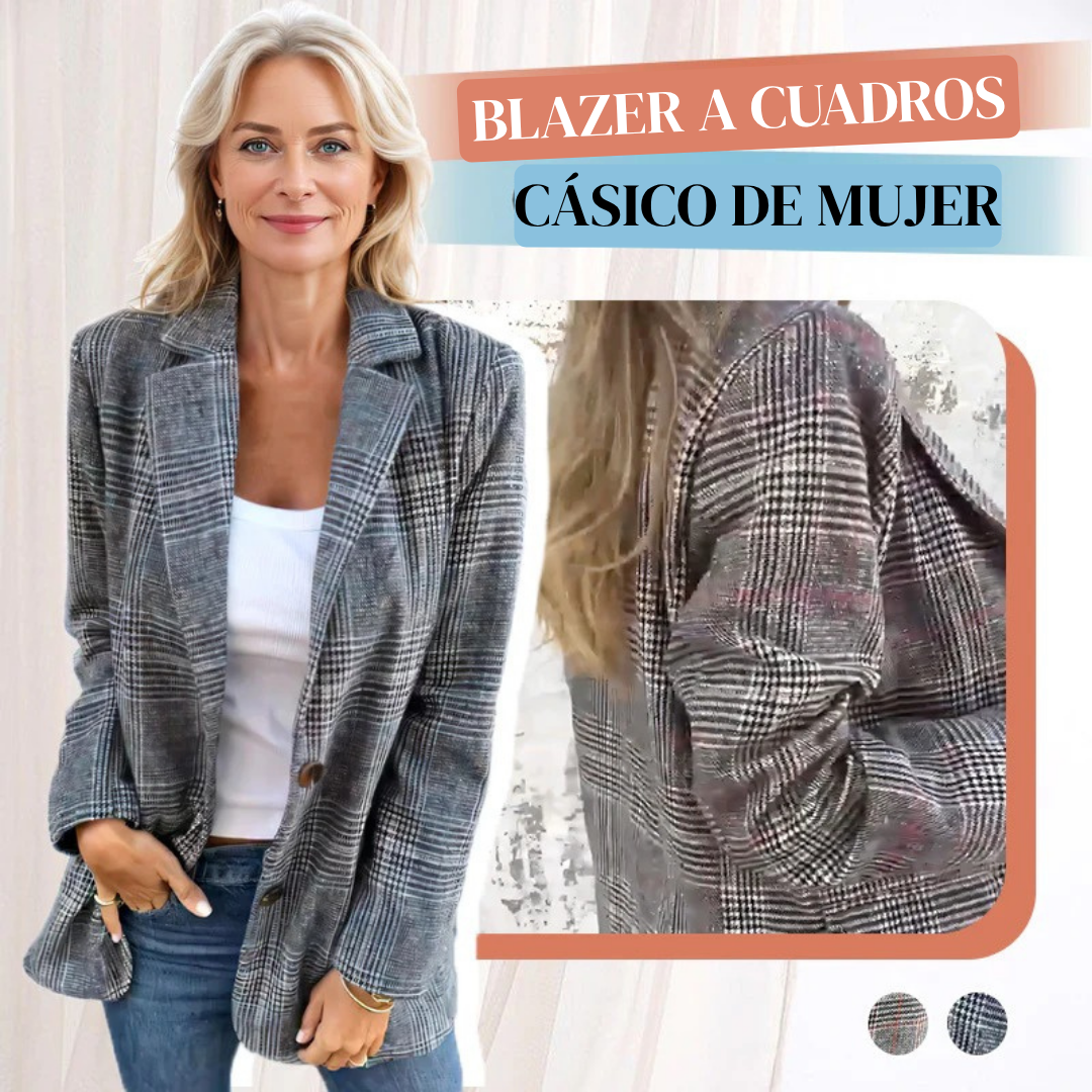 Blazer Mujer de Tela a Cuadros Corte Clasico