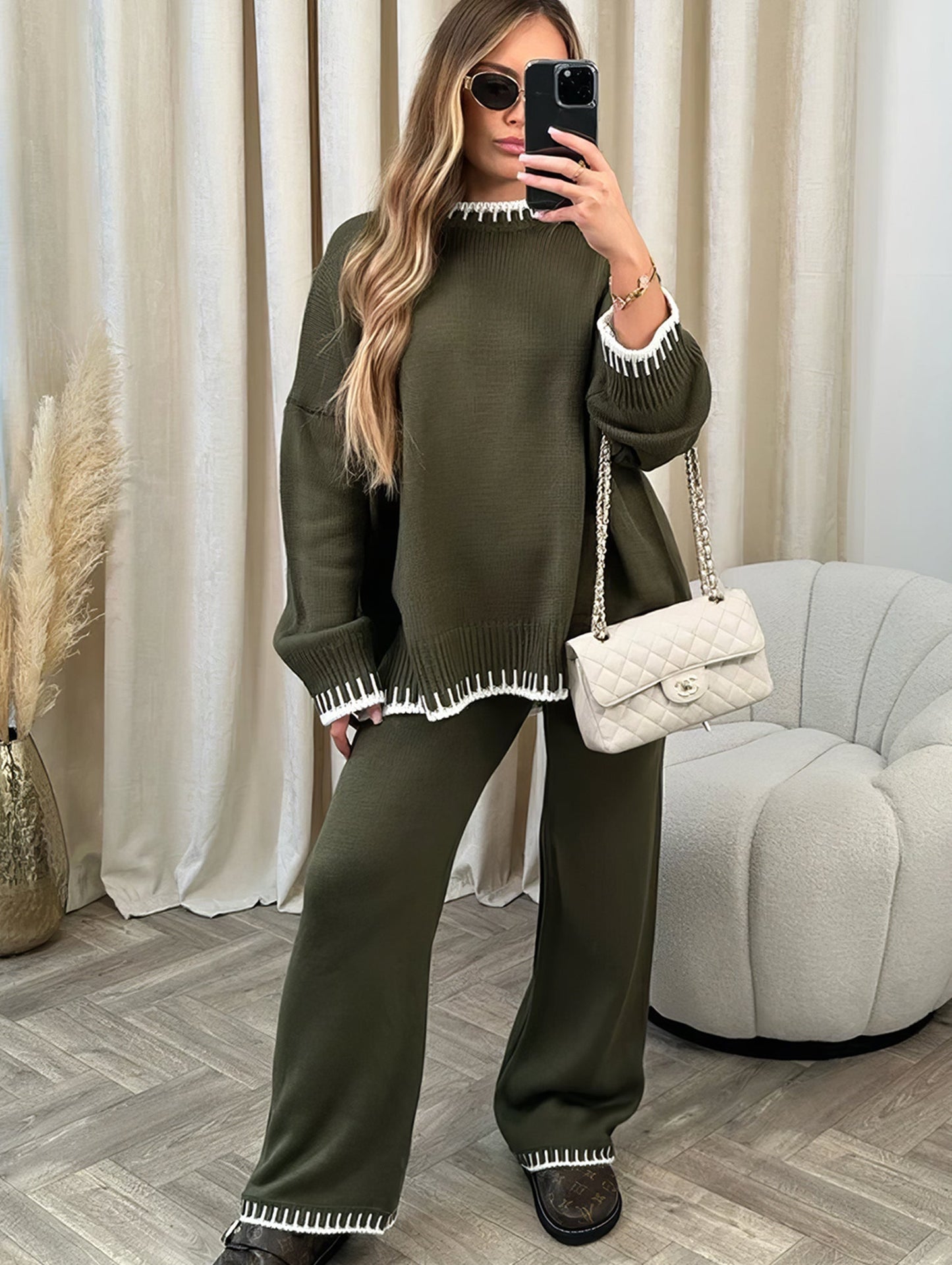 Conjunto Mujer de Lana Holgado Estilo Lounge Dos Piezas