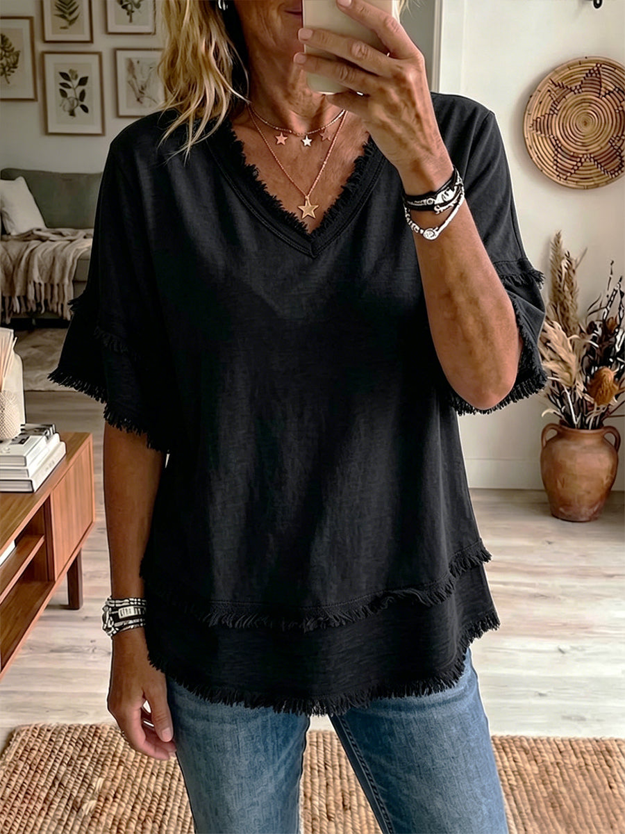Mujer de Lino Escote en V Corte Casual Ligero