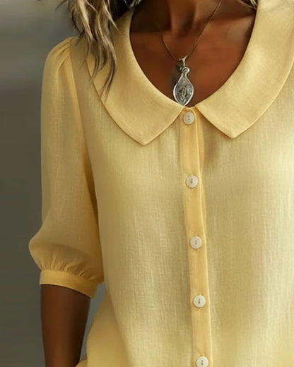 Camisa mujer de algodón cuello peter pan manga fluida