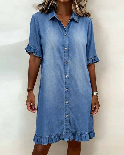 Vestido Mujer de Denim con Botones y Volantes Estilo Casual - Mavetta