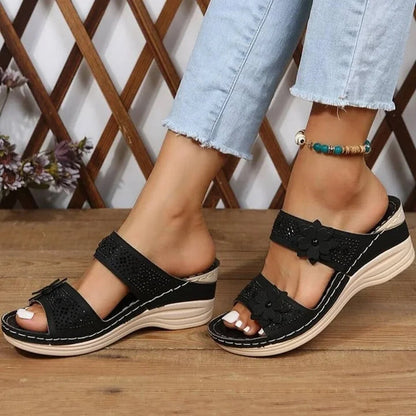 Sandalias Mujer con Cuña y Tiras Florales Transpirables