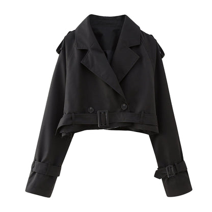 Chaqueta Trench Mujer con Solapas Clasicas y Trabillas Corto