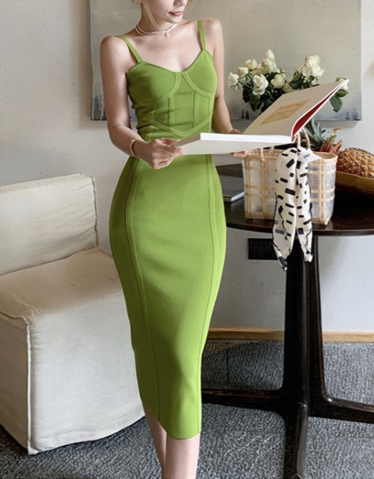 Vestido Midi Mujer Ajustado Casual Tirantes Puño Primavera Verano
