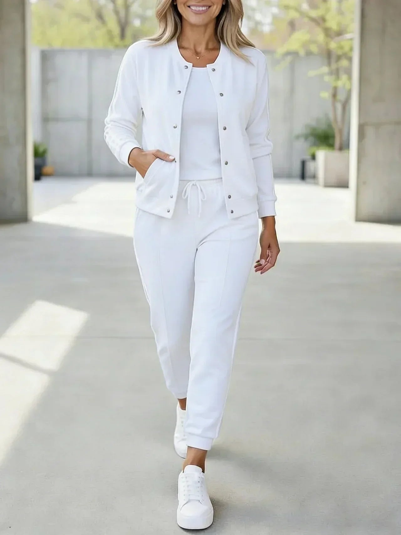 Conjunto sport mujer chaqueta y pantalón rayas elegante