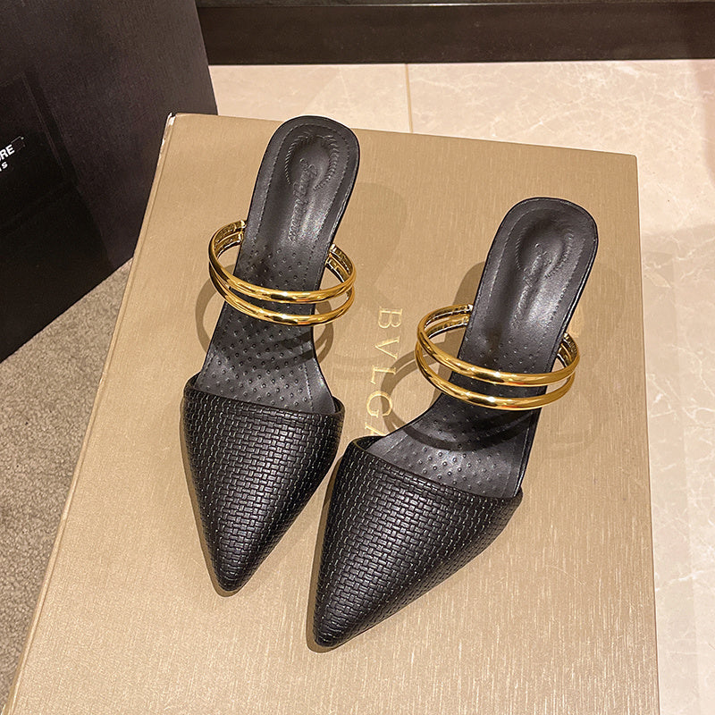 Sandalias Mujer Tacón Grueso Piel Cubierta Diseño Elegante