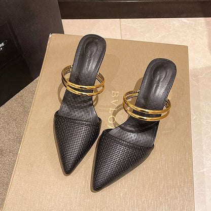 Sandalias Mujer Tacón Grueso Piel Cubierta Diseño Elegante
