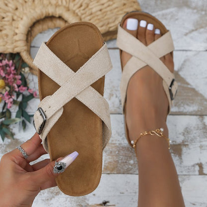 Sandalias Playa Mujer Planas Correas Cruzadas Hebilla Ajustable