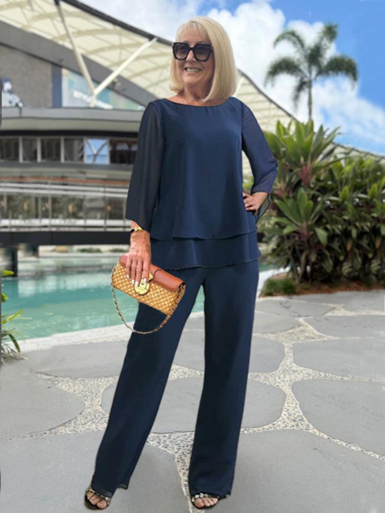 Conjunto Mujer Blusa Fluida y Pantalón Largo