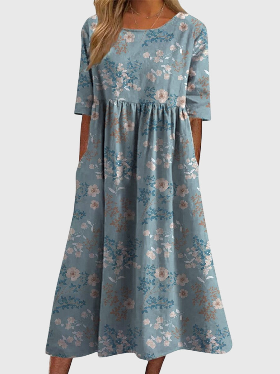 Vestido Midi Mujer Estampado Floral Corte Suelto