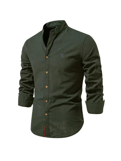 Camisa Hombre Slim Fit Algodón Cuello Mao Manga Larga