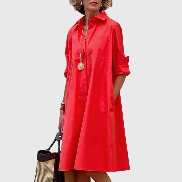 Vestido Mujer Ligero Algodón Cuello Camisero Botones Bolsillos