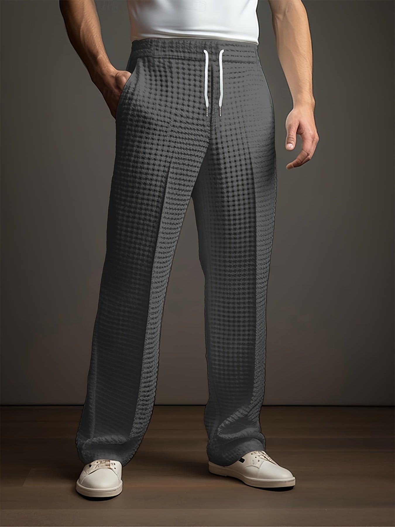 Pantalón Hombre Holgado de Tela Texturizada Cintura Ajustable