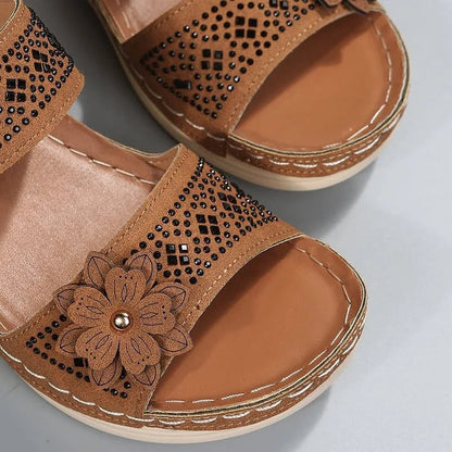 Sandalias Mujer con Cuña y Tiras Florales Transpirables