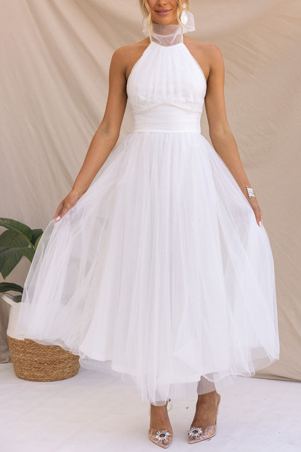 Vestido midi mujer Escote halter Falda voluminosa