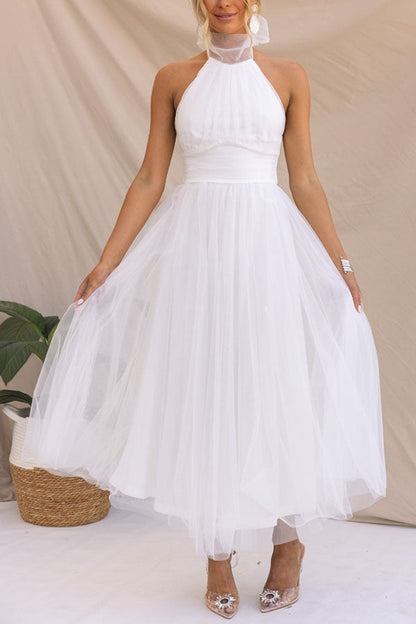 Vestido midi mujer Escote halter Falda voluminosa