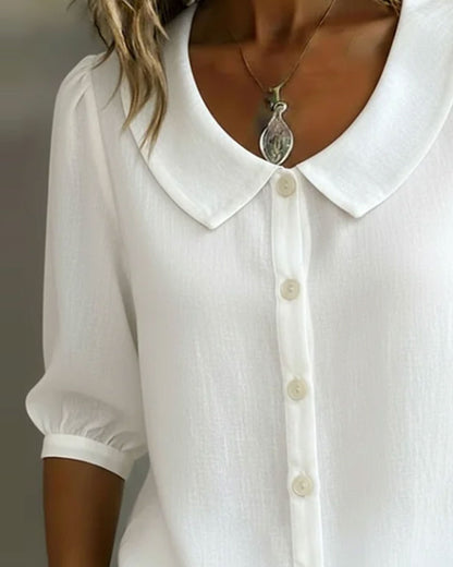 Camisa mujer de algodón cuello peter pan manga fluida