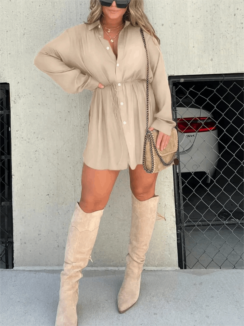 Vestido midi Mujer satinado escote cruzado tirantes finos