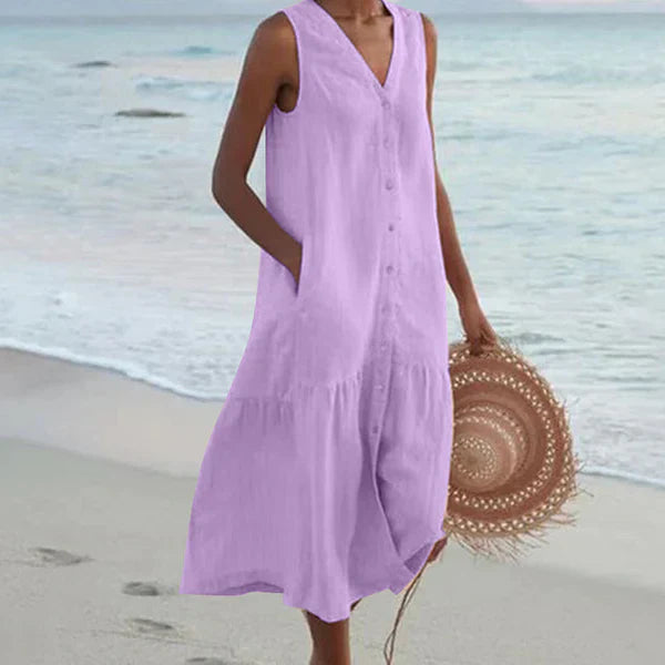 Vestido camisero Mujer sin mangas escote en V