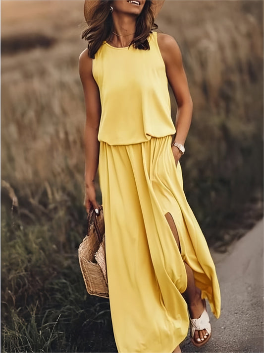 Vestido largo mujer sin mangas abertura pierna verano - Mavetta