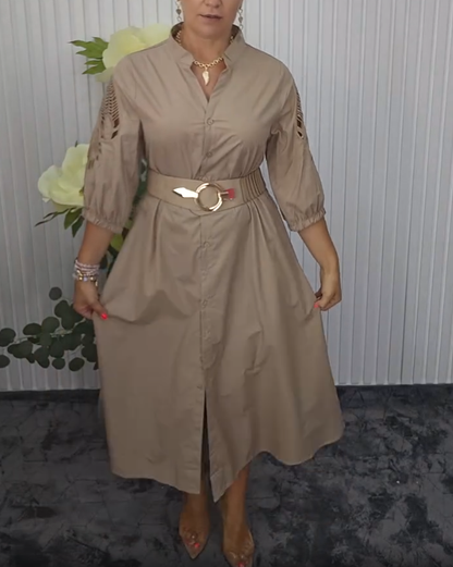 Vestido Camisero Mujer Fluido Corte Midi con Cinturón