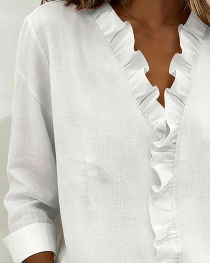Blusa Mujer de Gasa Cuello en V Volantes Corte Fluido