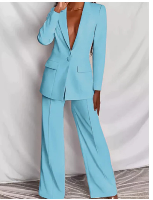 Traje Mujer Blazer Cruzada y Pantalón Estampado Ajustado