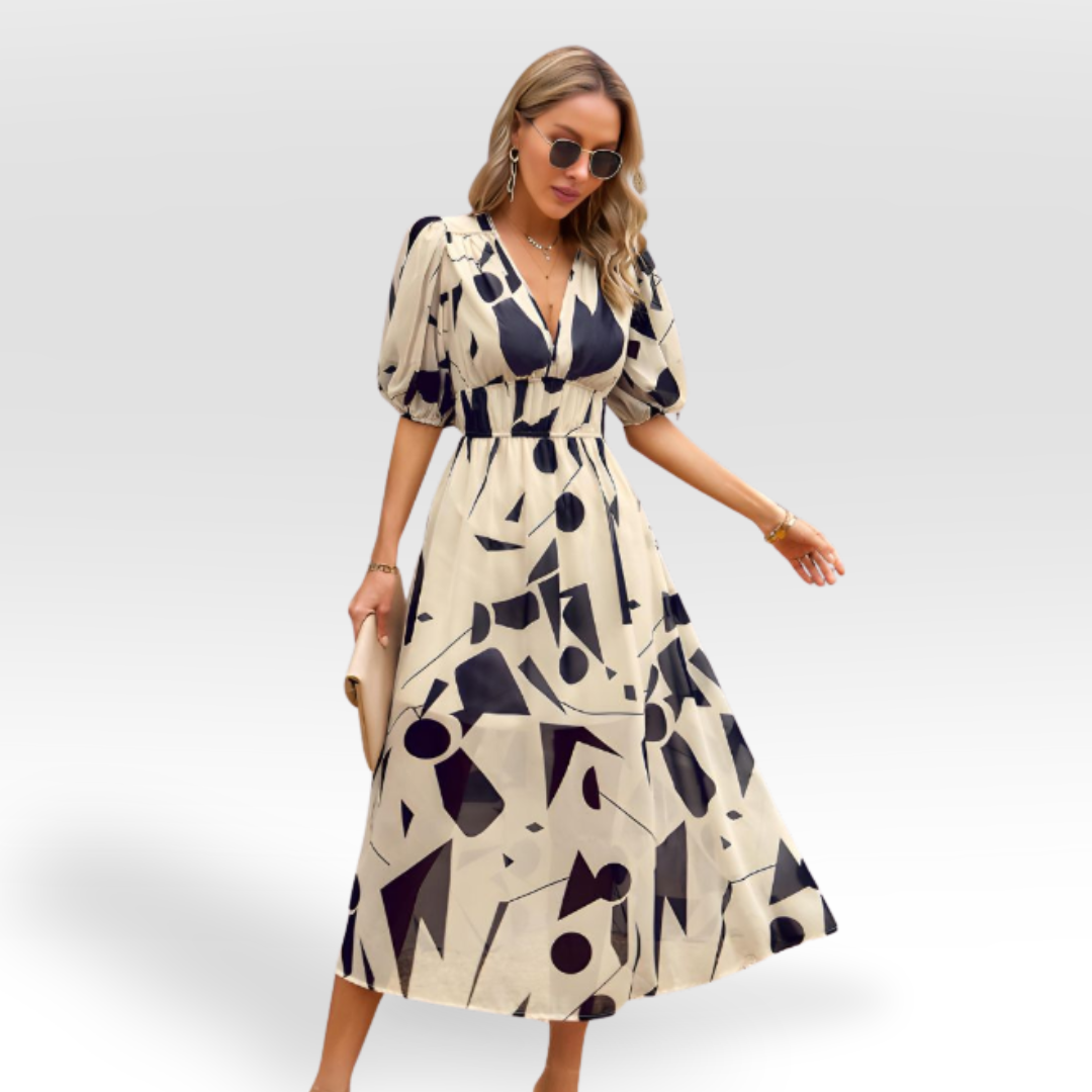 Vestido midi mujer con vuelo y escote en v - Mavetta