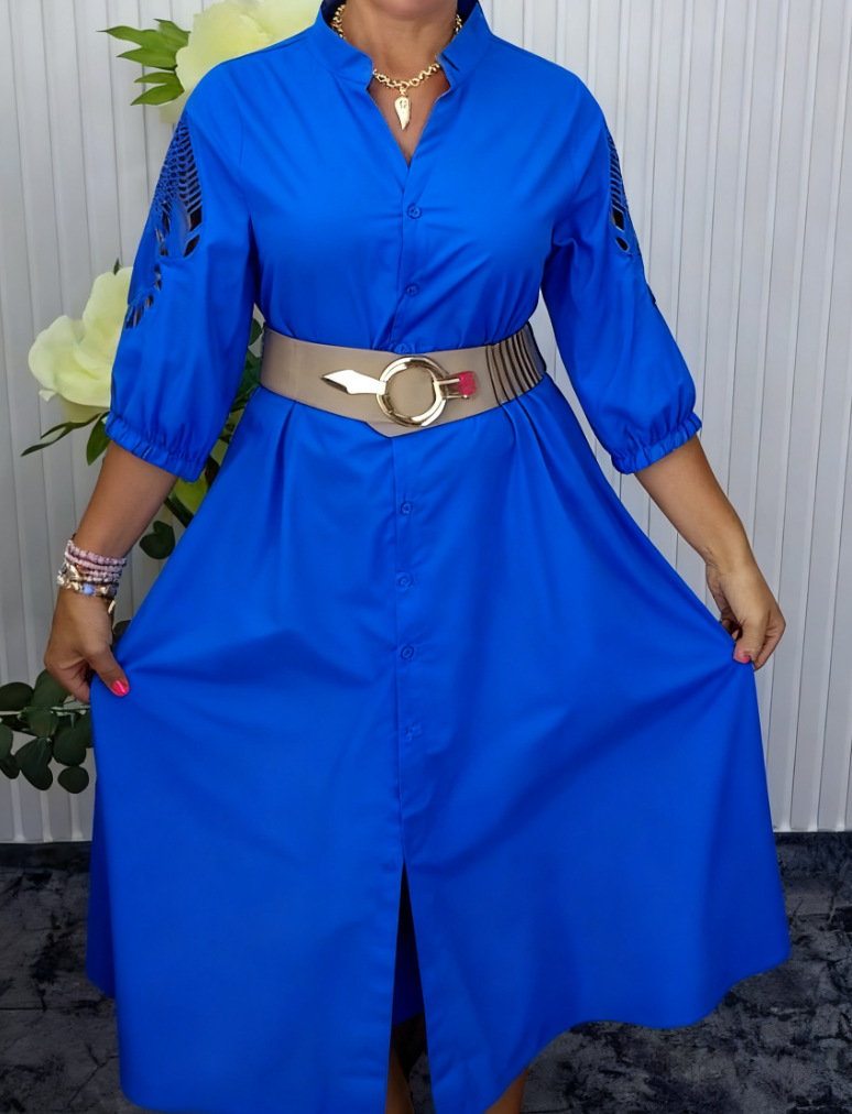 Vestido Camisero Mujer Fluido Corte Midi con Cinturón