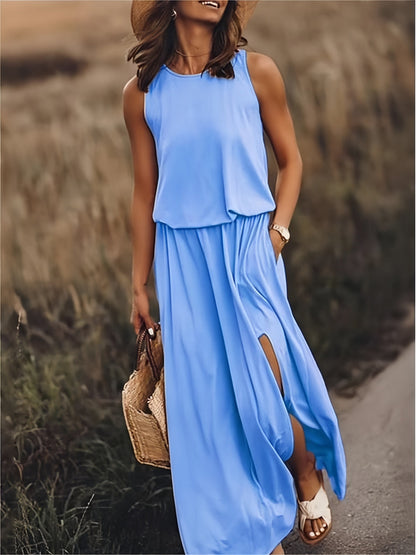 Vestido largo mujer sin mangas abertura pierna verano