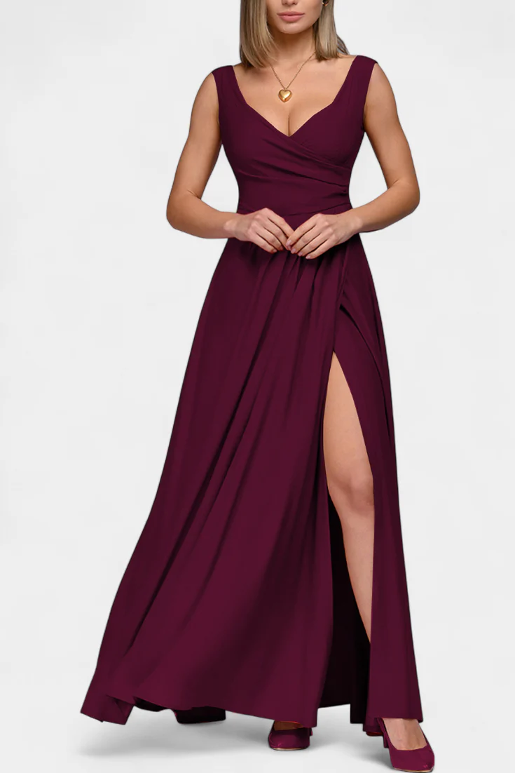 Vestido Maxi Mujer Escote en V con Abertura - Mavetta