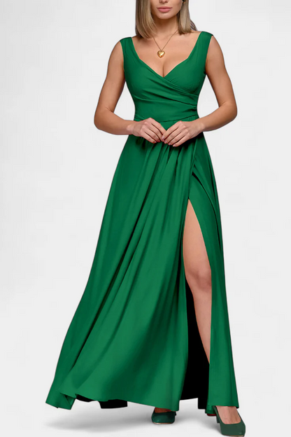 Vestido Maxi Mujer Escote en V con Abertura