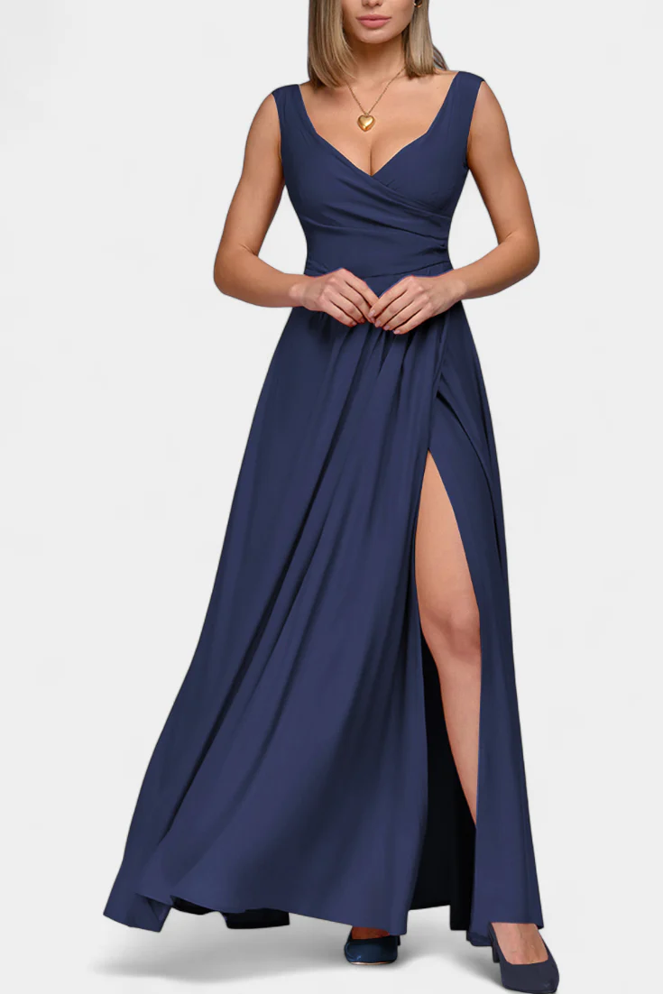 Vestido Maxi Mujer Escote en V con Abertura