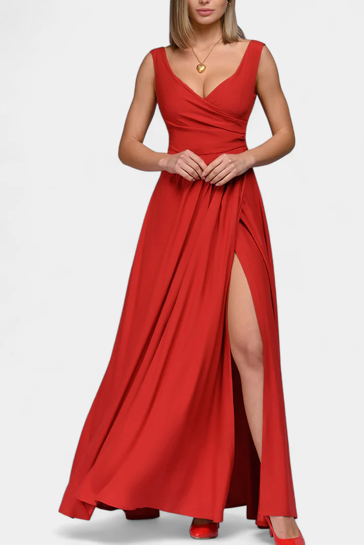 Vestido Maxi Mujer Escote en V con Abertura