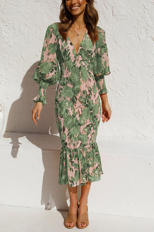Vestido midi mujer con estampado floral cintura fruncida - Mavetta