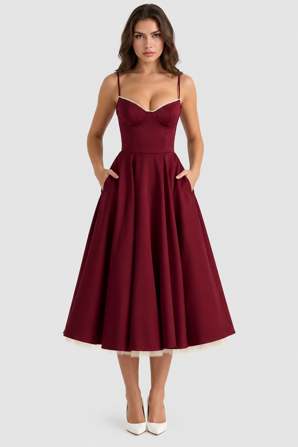Vestido midi Mujer de Tul con Capas