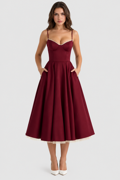 Vestido midi Mujer de Tul con Capas