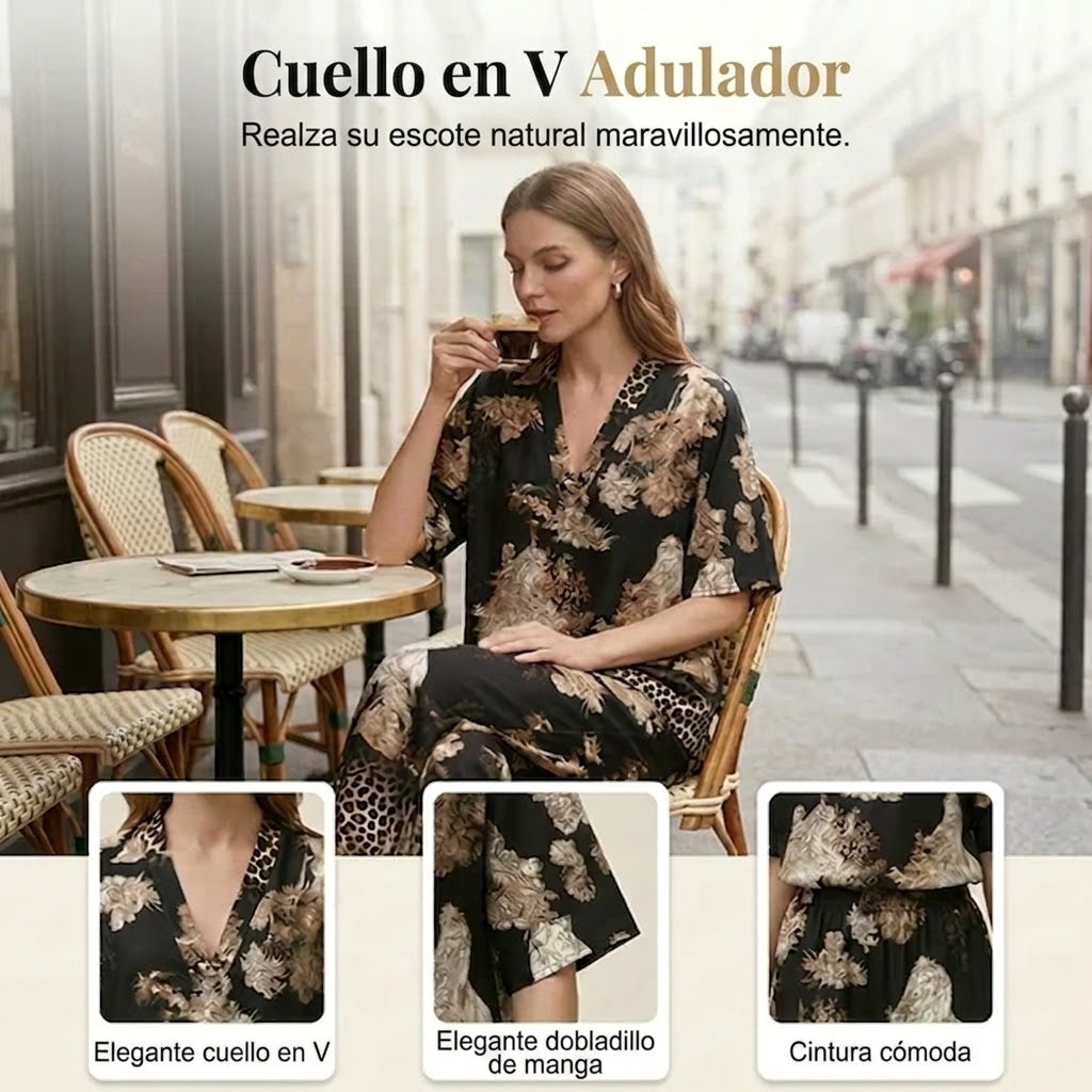 Conjunto Mujer Estampado con Pantalón Fluido
