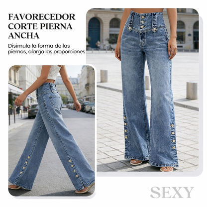 Pantalones Vaqueros Mujer Cintura Alta Corte Ancho
